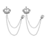 EMSea 2 Pack Crown Brooch Pins Crown Tassel Chain Pin Brooch for Men Gifts Punk Buck Tie Lapel Pin Hanging Chain Rhinestone Collar Chain Pin Silvery