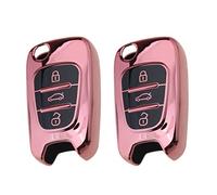 EMSea 2x Car Key Cover Finish TPU 3 Button Flip Car Key Protector Fob Case Shell Drop-proof Rose Pink Compatible with Hyundai Elantra / i20 / i30 / i40 / IX20 / IX35 / IX55 / Santa Fe/Veloster