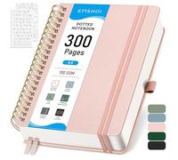 EMSHOI A4 Dotted Notebook, Spiral Notepad 150 Sheets/300 Pages, 100gsm, HardCover, Stencils, Pocket, Pen Loop, Ruler, Bookmark, Bullet Dot Grid Journal for Women Men Writing, 21x28.5cm, Rose Gold