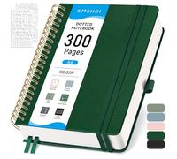 EMSHOI A4 Dotted Notebook, Spiral Notepad 150 Sheets/300 Pages, 100gsm, HardCover, Stencils, Pocket, Pen Loop, Ruler, Bookmark, Bullet Dot Grid Journal for Women Men Writing, 21x28.5cm, Green
