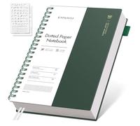 EMSHOI A4 Dotted Notebook, Spiral Notepad 150 Sheets/300 Pages, 100gsm, PVC Cover, Stencils, Pocket, Pen Loop, Ruler, Bookmark, Bullet Dot Grid Journal for Women Men Writing, 21x28.5cm, Green