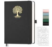 EMSHOI A5 Dotted Notebook, Hardcover Leather Journal Notepad, 100 GSM, 192 Pages Dot Grid Notebook with Doodle Sticky Notes for Bullet Journaling Work School, 14.5 X 21 cm, Black