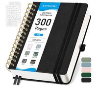 EMSHOI A5 Dotted Notebook, Spiral Notepad 150 Sheets/300 Pages, 100gsm, HardCover, Stencils, Pocket, Pen Loop, Ruler, Bookmark, Bullet Dot Grid Journal for Women Men Writing, 14.5 x 21cm, Black