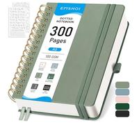 EMSHOI A5 Dotted Notebook, Spiral Notepad 150 Sheets/300 Pages, 100gsm, HardCover, Stencils, Pocket, Pen Loop, Ruler, Bookmark, Bullet Dot Grid Journal for Women Men Writing, 14.5 x 21cm, Sage Green
