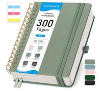 EMSHOI A5 Graph Paper Notebook, Spiral Notepad 150 Sheets/300 Pages, 100gsm, Hardback, Sticky Notes, Pocket, Pen Loop, Ruler, Bookmark, Squared Journal for Women Men Writing, 14.5 x 21cm, Sage Green