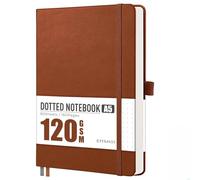 EMSHOI A5 Notebook Blank Journal - 120 GSM Hardcover Leather Sketch Book with Doodle Stencil, 160 Pages Unlined, Plain Art Sketchbook for Women Men Work School Drawing, 14.5 x 21cm - Brown