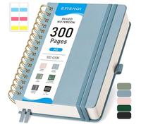 EMSHOI A5 Notebook College Ruled, Spiral Notepad 150 Sheets/300 Pages, 100gsm, HardCover, Sticky Notes, Pocket, Pen Loop, Ruler, Bookmark, Lined Journal for Women Men Writing, 14.5 x 21cm, Gray Blue