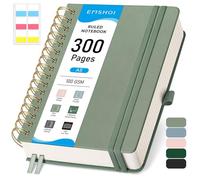 EMSHOI A5 Notebook College Ruled, Spiral Notepad 150 Sheets/300 Pages, 100gsm, HardCover, Sticky Notes, Pocket, Pen Loop, Ruler, Bookmark, Lined Journal for Women Men Writing, 14.5 x 21cm, Sage Green