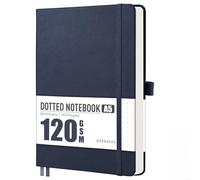 EMSHOI A5 Notebook Dotted Journal - 120gsm Thick Paper, Hardcover Leather Dot Grid Notebook for Bullet Journaling with 160 Pages, Journal Stencils, Inner Pocket, 21 x 14.5 cm, Navy Blue