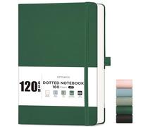 EMSHOI A5 Notebook Dotted Journal - 120gsm Thick Paper, Hardcover Leather Dot Grid Notebook for Bullet Journaling with 160 Pages, Journal Stencils, Inner Pocket, 21 x 14.5 cm, Dark Green