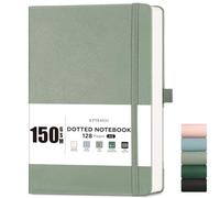 EMSHOI A5 Notebook Dotted Journal - 150gsm Thick Paper, Hardcover Leather Dot Grid Notebook for Bullet Journaling with 128 Pages, Journal Stencils, Inner Pocket, 21.3 x 15 cm, Light Green