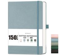 EMSHOI A5 Notebook Dotted Journal - 150gsm Thick Paper, Hardcover Leather Dot Grid Notebook for Bullet Journaling with 128 Pages, Journal Stencils, Inner Pocket, 21.3 x 15 cm, Gray Blue