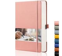 EMSHOI A5 Notebook Dotted Journal 21.4 x 14.5 cm, 256 Pages, 120gsm Thick Paper, 8 Perforated Sheets, Pen Holder, Back Pocket, Hardback Faux Leather Notepad for Women Men Bullet Journaling, Pink