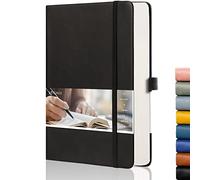 EMSHOI A5 Notebook Dotted Journal - 21.4 x 14.5 cm, 256 Pages, 120gsm Thick Paper, Pen Holder, Back Pocket, Hardback Faux Leather Notepad for Women Men Bullet Journaling - Black