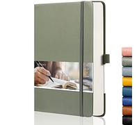 EMSHOI A5 Notebook Dotted Journal - 21.4 x 14.5 cm, 256 Pages, 120gsm Thick Paper, Pen Holder, Back Pocket, Hardback Faux Leather Notepad for Women Men Bullet Journaling - Green