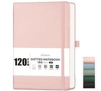 EMSHOI A5 Notebook, Hardcover Dotted Journal, 160 Pages, 120GSM, Rose Gold | 120GSM Thick Paper, PU Leather Dot Notebook with Stencils & Inner Pocket for Journaling, 14.5 x 21cm
