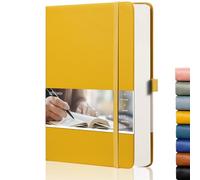 EMSHOI A5 Notebook, Hardcover Dotted Journal, 256 Pages, 120GSM, Yellow | 120GSM Thick Paper, Leather Notepad with Pen Holder, Back Pocket for Women Men Journaling, 21.4 x 14.5 cm