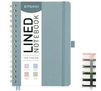 EMSHOI A5 Notebook Lined, Hardcover Spiral Journal, 140 Pages, Gray Blue | Leather Notepad for Women Men, 100 GSM Thick Paper, for School Writing Note Taking, 14.5 x 21cm