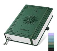 EMSHOI A5 Notebook Lined Journal - 320 Numbered Pages, 100gsm Thick Notepad, Hardcover Leather College Ruled Note Book for Women Men School Work Writing Note Taking, 14.5 x 21cm - DarkGreen