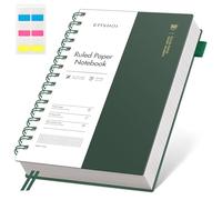 EMSHOI A5 Notebook Lined, Spiral Journal, 300 Pages, PVC Cover, Green