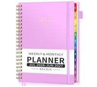 EMSHOI Academic Planner 2026-2027, Large A4 8.5x11, Weekly and Monthly Calendar (July 2026-June 2027), School Student Teacher Agenda Book, 100GSM Thick Paper, PVC Cover, Colorful Tabs, Purple