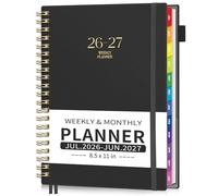 EMSHOI Academic Planner 2026-2027, Large A4 8.5x11, Weekly and Monthly Calendar (July 2026-June 2027), School Student Teacher Agenda Book, 100GSM Thick Paper, PVC Cover, Colorful Tabs, Black