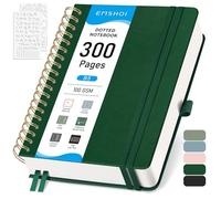 EMSHOI B5 Dotted Notebook, Spiral Notepad 150 Sheets/300 Pages, 100gsm, HardCover, Stencils, Pocket, Pen Loop, Ruler, Bookmark, Bullet Dot Grid Journal for Women Men Writing, 19 x 25.8cm, Green