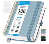 EMSHOI B5 Dotted Notebook, Spiral Notepad 150 Sheets/300 Pages, 100gsm, HardCover, Stencils, Pocket, Pen Loop, Ruler, Bookmark, Bullet Dot Grid Journal for Women Men Writing, 19 x 25.8cm, Gray Blue