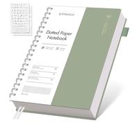 EMSHOI B5 Dotted Notebook, Spiral Notepad 150 Sheets/300 Pages, 100gsm, PVC Cover, Stencils, Pocket, Pen Loop, Ruler, Bookmark, Bullet Dot Grid Journal for Women Men Writing, 19 x 25.8cm, Sage Green