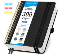 EMSHOI B5 Graph Paper Notebook, Spiral Notepad 150 Sheets/300 Pages, 100gsm, Hardback, Sticky Notes, Pocket, Pen Loop, Ruler, Bookmark, Squared Journal for Women Men Writing, 19 x 25.8cm, Black