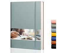 EMSHOI B5 Lined Journal Notebook, Softcover Notepad, 204 Pages, Gray Blue | 100gsm Thick Paper, Leather Note Book with Sticky Notes for Writing, 19 x 25 cm