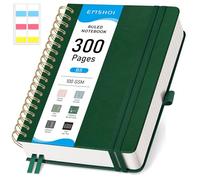 EMSHOI B5 Notebook College Ruled, Spiral Notepad 150 Sheets/300 Pages, 100gsm, HardCover, Sticky Notes, Pocket, Pen Loop, Ruler, Bookmark, Lined Journal for Women Men Writing, 19 x 25.8cm, Green
