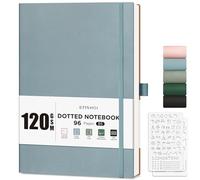EMSHOI B5 Notebook Dotted Journal - 120gsm Thick Paper, 19.5 x 25.5 cm Large Dot Grid Notebook for Bullet Journaling with 96 Pages, Journal Stencils, Softcover Leather, Inner Pocket, Gray Blue