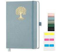 EMSHOI B5 Notebook Lined - 100gsm Hardcover Leather Journal with Sticky Notes, 96 Numbered Pages College Ruled Notebook for Women Men Work School Writing Journaling, 19 X 25 cm - Gray Blue