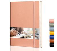 EMSHOI B5 Notebook Lined Notepad - 19 x 25 cm Large Leather Journal with Sticky Notes, 204 Numbered Pages, 100gsm Lined Paper, Back Pocket, Softcover, Pink