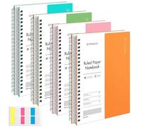 EMSHOI College Ruled Spiral Notebook, 4 Pack 5.7" x 8.22" A5 Small Notebooks for Work, 640 Pages 100gsm Thick Lined Journal, with Sticky Notes, Plastic Hardcover, Orange, Green, Pink, Tiffany Blue