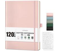 EMSHOI Dotted Journal B5 Notebook - 120gsm Thick Paper, 19.5 x 25.5 cm Large Dot Grid Notebook for Bullet Journaling with 96 Pages, Softcover Leather, Journal Stencils, Inner Pocket, Rose Gold