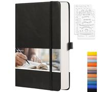 EMSHOI Dotted Notebook - 256 Pages A5 Dotted Grid Journal Notebook,120gsm Thick Paper,16 Perforated Pages, Smooth PU Leather, Inner Pocket,5.75'' × 8.38''-Black