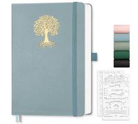 EMSHOI Dotted Notebook A5-100 GSM Hardcover Leather Dotted Journal with Sticky Notes, 192 Pages Dot Grid Notebook for Women Men Work School Bullet Journaling, 14.5 X 21 cm - Gray Blue