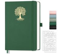 EMSHOI Dotted Notebook A5-100 GSM Hardcover Leather Dotted Journal with Sticky Notes, 192 Pages Dot Grid Notebook for Women Men Work School Bullet Journaling, 14.5 X 21 cm - Dark Green