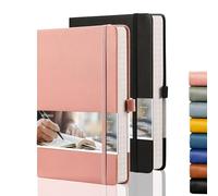 EMSHOI Notebook A5 Lined Hardback 2 Pack - Thick Journal with 384 Numbered Paper, Free Sticky Notes Divider,100gsm Paper,8 Perforated Sheets, Pen Loop, Inner Pocket, 14.5 x 21cm (Black Pink)