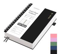 EMSHOI Notebook A5 Squared, Spiral Notepad with 300 Pages / 150 Sheets, 100gsm Checked Paper for Writing, PVC Hard Cover, Notebooks for School, Work, Drawing, Travel, 14.5 x 21 cm - Black