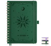 EMSHOI Spiral Notebook A5 Lined, PU Leather Journal for Women Men, 140 Numbered Pages, Thick 100gsm Paper, Hardback Notepad Note Book for Work Writing Note Taking, (15.8 X 21 cm) - DarkGreen