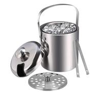 Emsmil 3L Ice Bucket Double Walled Stainless Steel with Lid Tong Strainer | Insulated Cold Ice Container with Handle Wine Drinks Beverage Cooler Chiller for Home Bar Party Cocktails Champagne