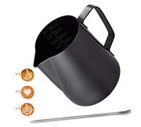 Emsmil 600ml/20 oz Milk Jug Set Stainless Steel Black Medium Metal Coffee Pitcher Cup Milk Creamer Frothing Jugs with Measurement Mark for Coffee Machine Barista Cappuccino Espresso Making