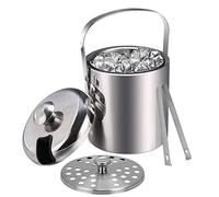 Emsmil Ice Bucket with Lid and Tongs 1.3L Double Walled Stainless Steel Ice Buckets Set with Strainer Wine Cooler for Home Bar Bottles Parties Cocktail Champagne