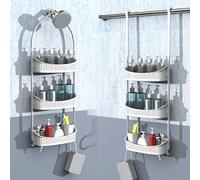 EMT ETRENDS Heavy duty shower caddy hanging, 3 tiers supper large plastic shower baskets over the shower head, over the door shower organizer for bathroom without tools, White