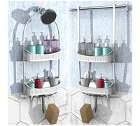 EMT ETRENDS Shower Caddy Hanging, Anti-Swing Over Head Shower Caddy,Plastic Bathroom Organizer, Multiple Hanging Modes Shelf with Suction Cups,White