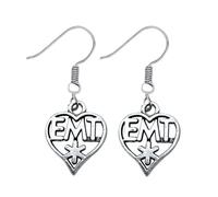 EMT Heart Dangle Earrings - Emergency Medical Technician Dangle Earrings with Star of Life - Silver Tone Appreciation Gift for Women and EMS