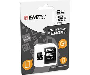 Emtec 64GB microSDXC Platinum 64GB Class 10 UHS-I Flash Memory - 64GB MicroSDXC, Class 10, UHS-I, 80MB/s, Black